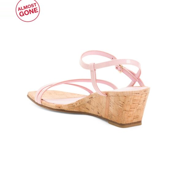 STUART WEITZMAN Blossom Made In Spain Patent Leather Oasis 50 Wedge Sandals - Picture 2 of 2